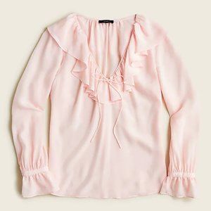 J Crew Silk ruffleneck top in Sweet Blush